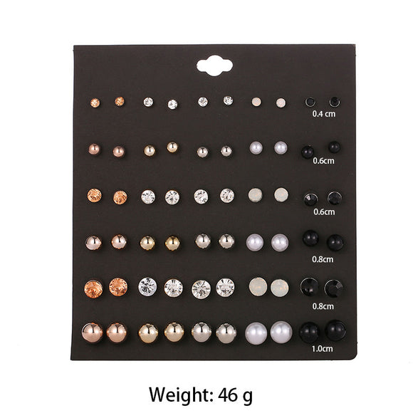 Set de 30 Pares de Aretes de Cristal y Perla con Diamantes