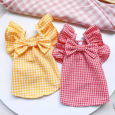 Ropa para Mascotas con Cuadros Rojos y Lazo - Camiseta para Perros y Gatos - Image 5