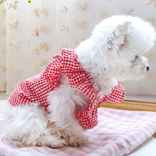 Ropa para Mascotas con Cuadros Rojos y Lazo - Camiseta para Perros y Gatos