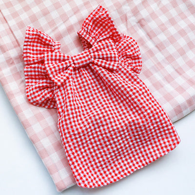 Ropa para Mascotas con Cuadros Rojos y Lazo - Camiseta para Perros y Gatos - Image 4