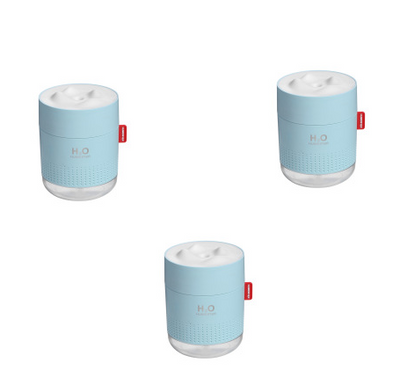 White cylindrical USB charging desktop humidifier with a clear base and a textured snow mountain top. Features 'H₂O HUMIDIFIER' text and a red tag. - Image 14