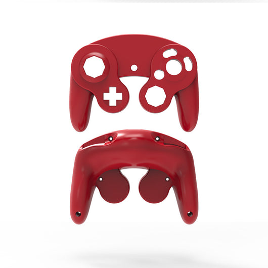 Orange ABS plastic replacement shell for an NGC single point GameCube controller, showing top and bottom pieces. - Image 18