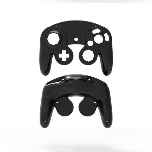 Orange ABS plastic replacement shell for an NGC single point GameCube controller, showing top and bottom pieces. - Image 16