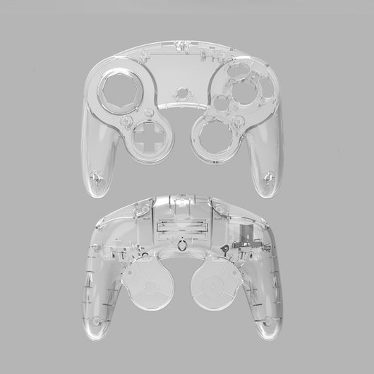 Orange ABS plastic replacement shell for an NGC single point GameCube controller, showing top and bottom pieces. - Image 12