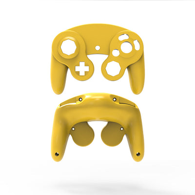 Orange ABS plastic replacement shell for an NGC single point GameCube controller, showing top and bottom pieces. - Image 14