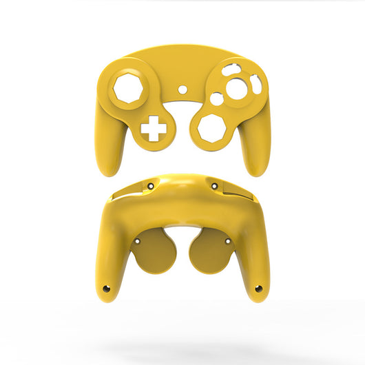 Orange ABS plastic replacement shell for an NGC single point GameCube controller, showing top and bottom pieces. - Image 14