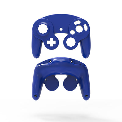 Orange ABS plastic replacement shell for an NGC single point GameCube controller, showing top and bottom pieces. - Image 19