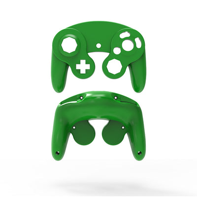 Orange ABS plastic replacement shell for an NGC single point GameCube controller, showing top and bottom pieces. - Image 17