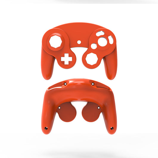 Orange ABS plastic replacement shell for an NGC single point GameCube controller, showing top and bottom pieces. - Image 6