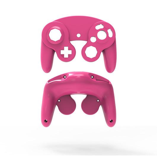 Orange ABS plastic replacement shell for an NGC single point GameCube controller, showing top and bottom pieces. - Image 4