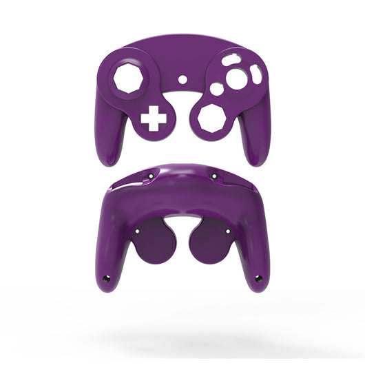 Orange ABS plastic replacement shell for an NGC single point GameCube controller, showing top and bottom pieces. - Image 7
