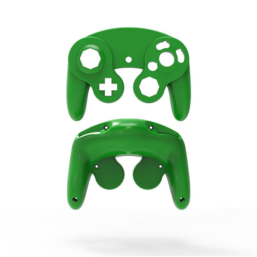 Orange ABS plastic replacement shell for an NGC single point GameCube controller, showing top and bottom pieces. - Image 10
