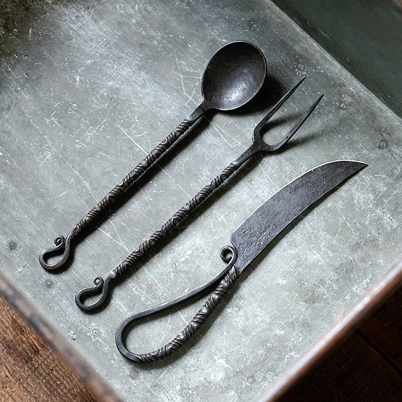 Juego de 3 Piezas de Cubiertos Vintage Forjados a Mano