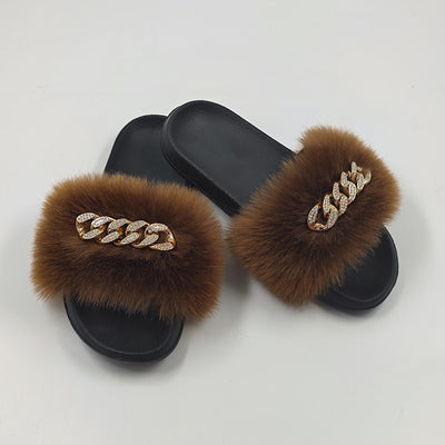 Pantuflas de Piel Sintética Encadenadas - Chanclas Peluche Zorro Moda - Image 27