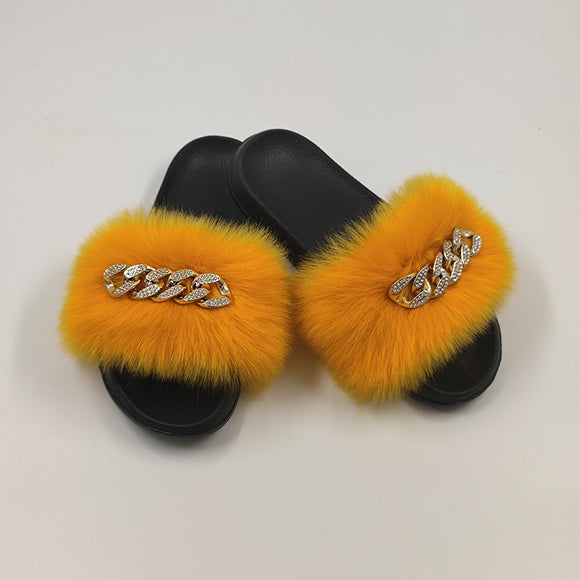 Pantuflas de Piel Sintética Encadenadas - Chanclas Peluche Zorro Moda
