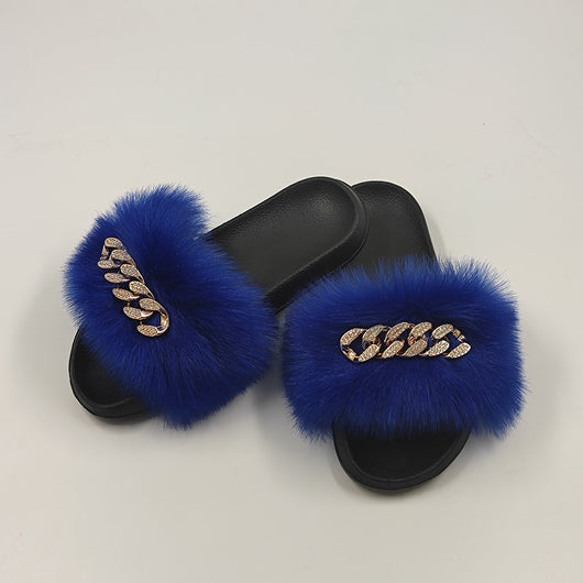 Pantuflas de Piel Sintética Encadenadas - Chanclas Peluche Zorro Moda