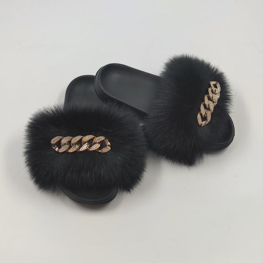 Pantuflas de Piel Sintética Encadenadas - Chanclas Peluche Zorro Moda - Image 11