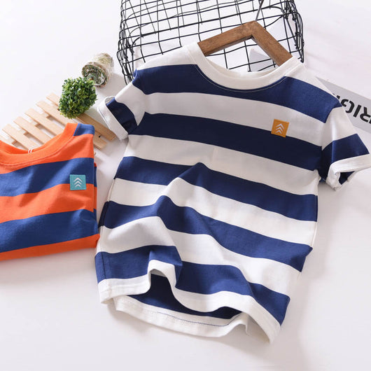 Camiseta Infantil de Verano Estilo Coreano, Manga Corta a Rayas en Algodón Suave y Cómoda - Image 13