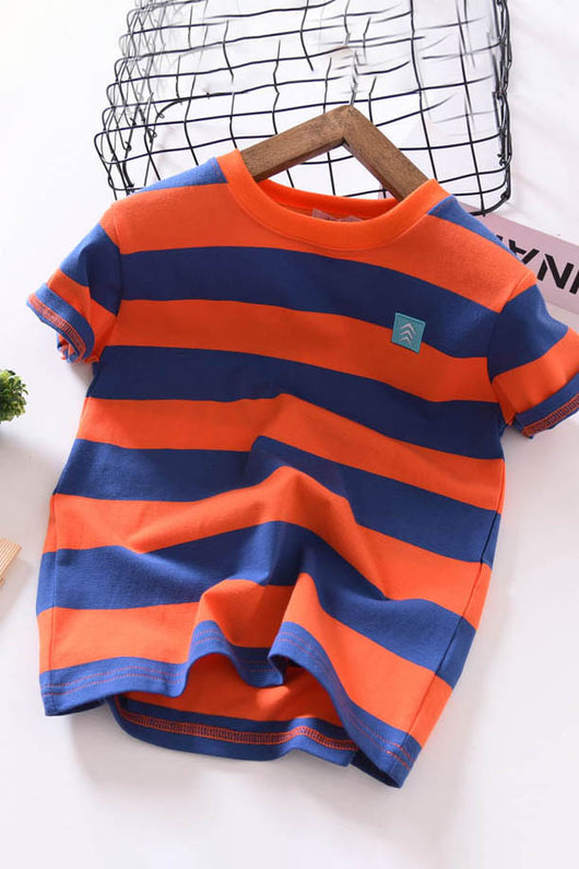 Camiseta Infantil de Verano Estilo Coreano, Manga Corta a Rayas en Algodón Suave y Cómoda