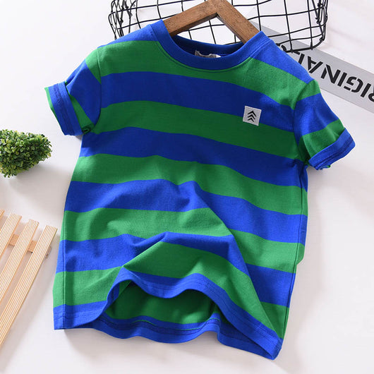 Camiseta Infantil de Verano Estilo Coreano, Manga Corta a Rayas en Algodón Suave y Cómoda - Image 3