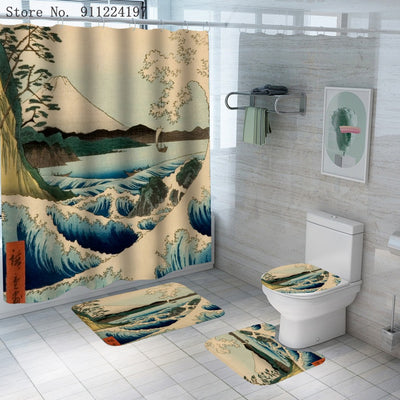 Juego de Baño Ocean Wave - Cortina de Ducha 4 Piezas con Impresión Digital - Image 5