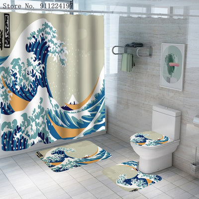 Juego de Baño Ocean Wave - Cortina de Ducha 4 Piezas con Impresión Digital - Image 6