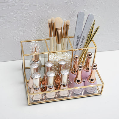 Organizador de Maquillaje en Vidrio con Detalles Dorados
