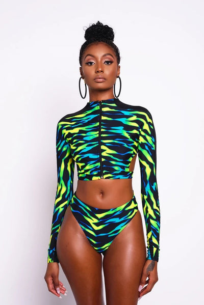 Bikini Estampado con Halter y Cierre - Diseño Europeo Sexy