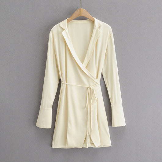 Vestido Camisero Coreano Elegante Manga Larga Cuello Clásico - Image 2