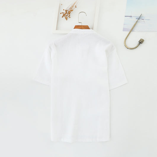 Camisa de Lino con Cuello Mao para Hombre - Diseño Minimalista Primavera Verano - Image 10