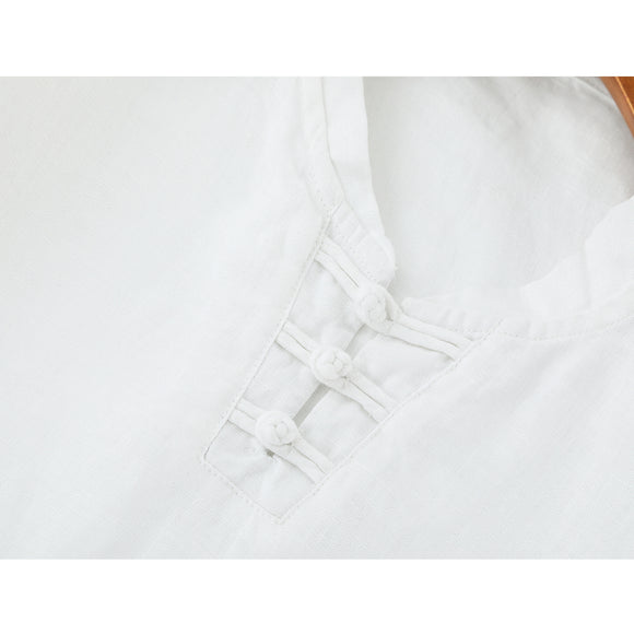 Camisa de Lino con Cuello Mao para Hombre - Diseño Minimalista Primavera Verano