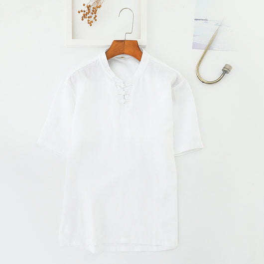 Camisa de Lino con Cuello Mao para Hombre - Diseño Minimalista Primavera Verano - Image 3