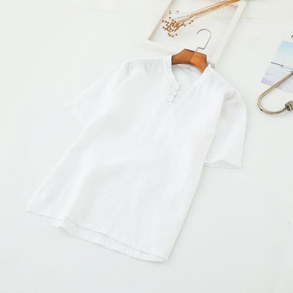 Camisa de Lino con Cuello Mao para Hombre - Diseño Minimalista Primavera Verano - Image 5