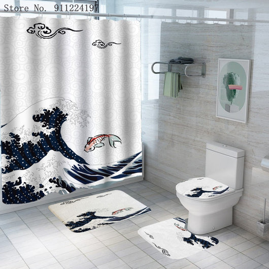 Juego de Baño Ocean Wave - Cortina de Ducha 4 Piezas con Impresión Digital - Image 10