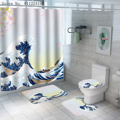 Juego de Baño Ocean Wave - Cortina de Ducha 4 Piezas con Impresión Digital - Image 11