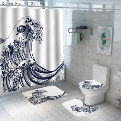 Juego de Baño Ocean Wave - Cortina de Ducha 4 Piezas con Impresión Digital - Image 9