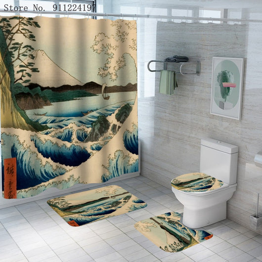 Juego de Baño Ocean Wave - Cortina de Ducha 4 Piezas con Impresión Digital - Image 8