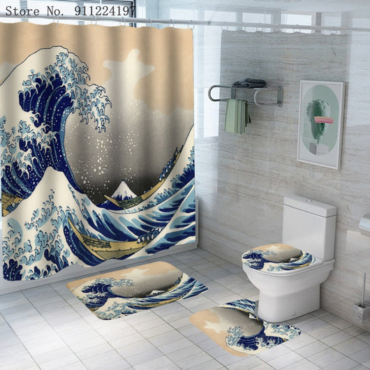 Juego de Baño Ocean Wave - Cortina de Ducha 4 Piezas con Impresión Digital - Image 7