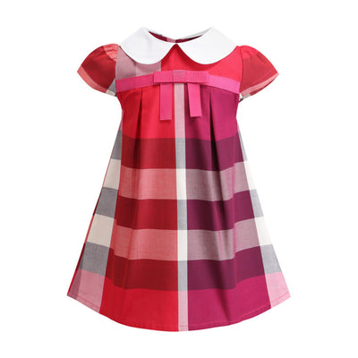 Vestidos Infantiles de Algodón con Cuadros - Faldas de Manga Corta para Niñas