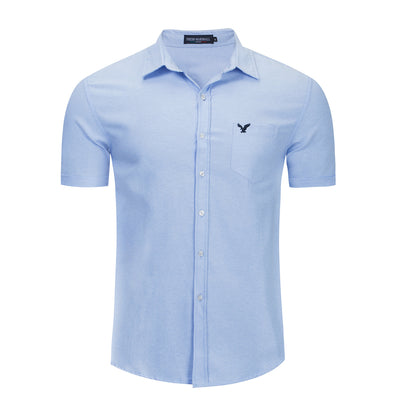 Camisa de Algodón Puro con Bolsillo - Manga Corta Color Sólido