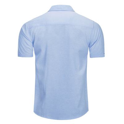 Camisa de Algodón Puro con Bolsillo - Manga Corta Color Sólido - Image 3