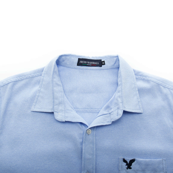 Camisa de Algodón Puro con Bolsillo - Manga Corta Color Sólido