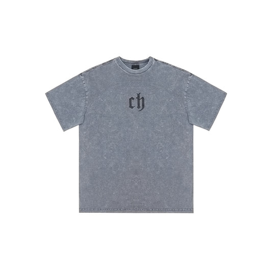 Camiseta Hombre Algodón Lavado Vintage Marca Tide Suelta Hombros Caídos Negro Manga Corta - Image 2