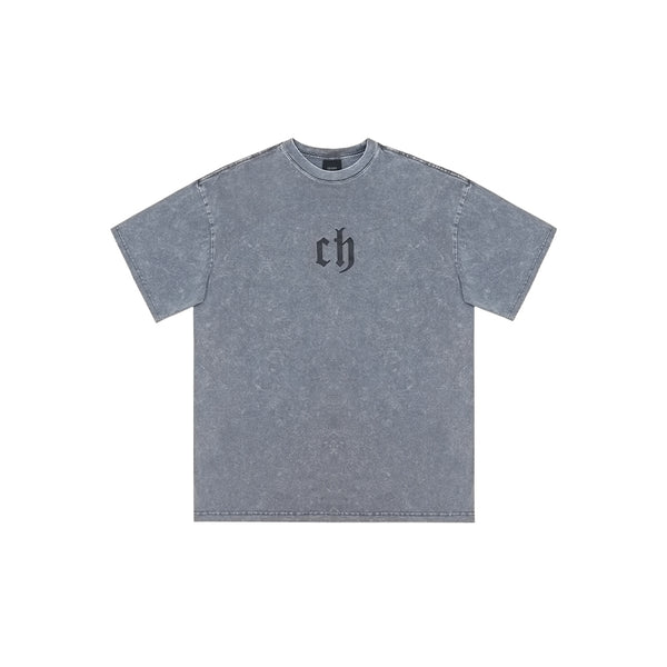 Camiseta Hombre Algodón Lavado Vintage Marca Tide Suelta Hombros Caídos Negro Manga Corta