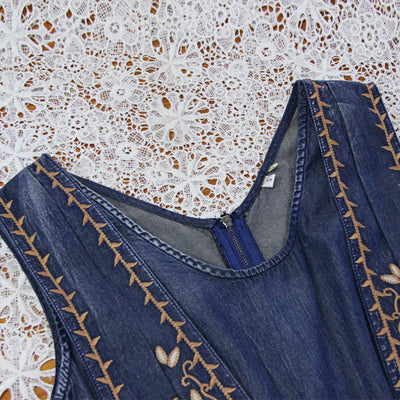 Jumpsuit Denim Retro de Cintura Alta con Bordados para Mujer - Primavera Verano - Image 10