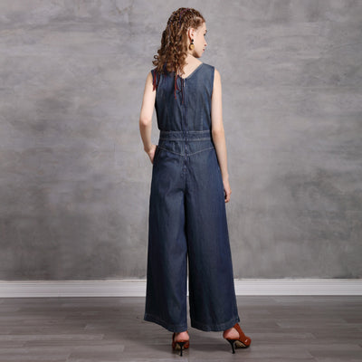 Jumpsuit Denim Retro de Cintura Alta con Bordados para Mujer - Primavera Verano - Image 7