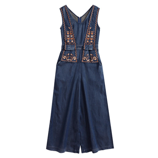 Jumpsuit Denim Retro de Cintura Alta con Bordados para Mujer - Primavera Verano - Image 2