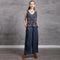 Jumpsuit Denim Retro de Cintura Alta con Bordados para Mujer - Primavera Verano