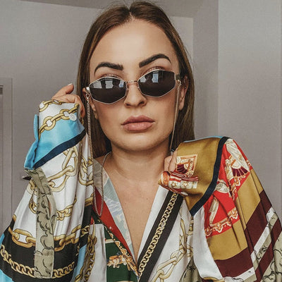 Gafas de Sol con Marco Irregular y Cadena Fashion - Image 7