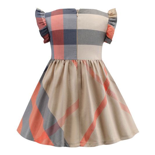 Vestido de Algodón Infantil con Mangas Volantes y Pliegues para Niñas